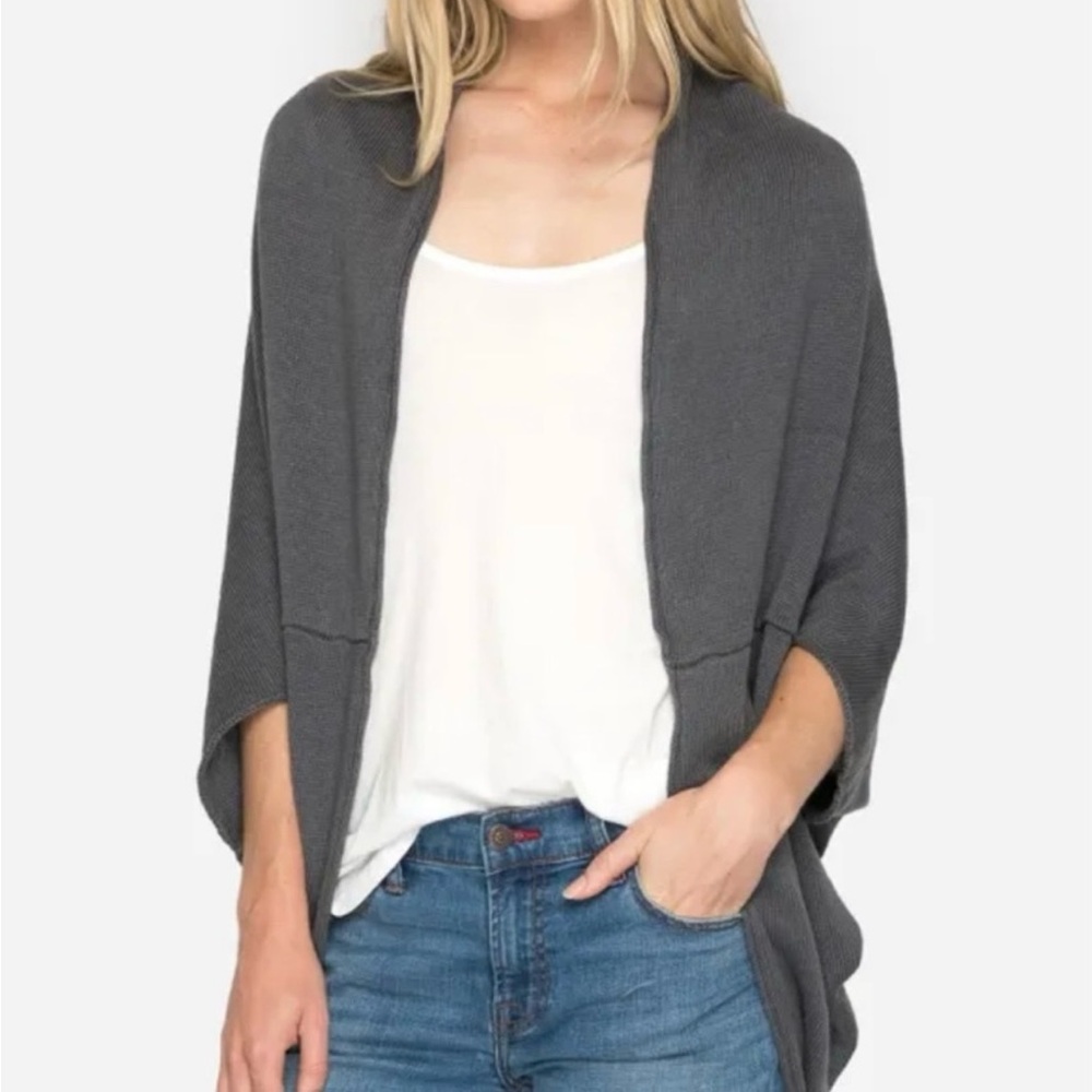 JOHNNY WAS CALME womens XS/S gray organic linen chunky knit open front cardigan